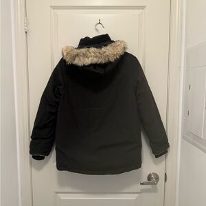 Canada Goose Youth Logan Parka: Black with Fur Trim